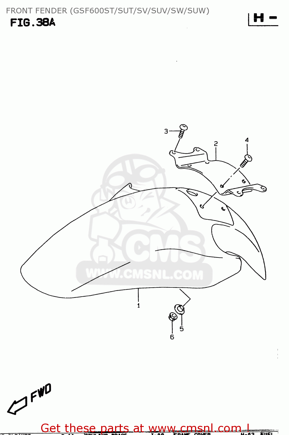 FRONT FENDER (GSF600ST/SUT/SV/SUV/SW/SUW) GSF600S 1997 (V) (E02 E04 E17 E18 E22 E24 E25 E34)