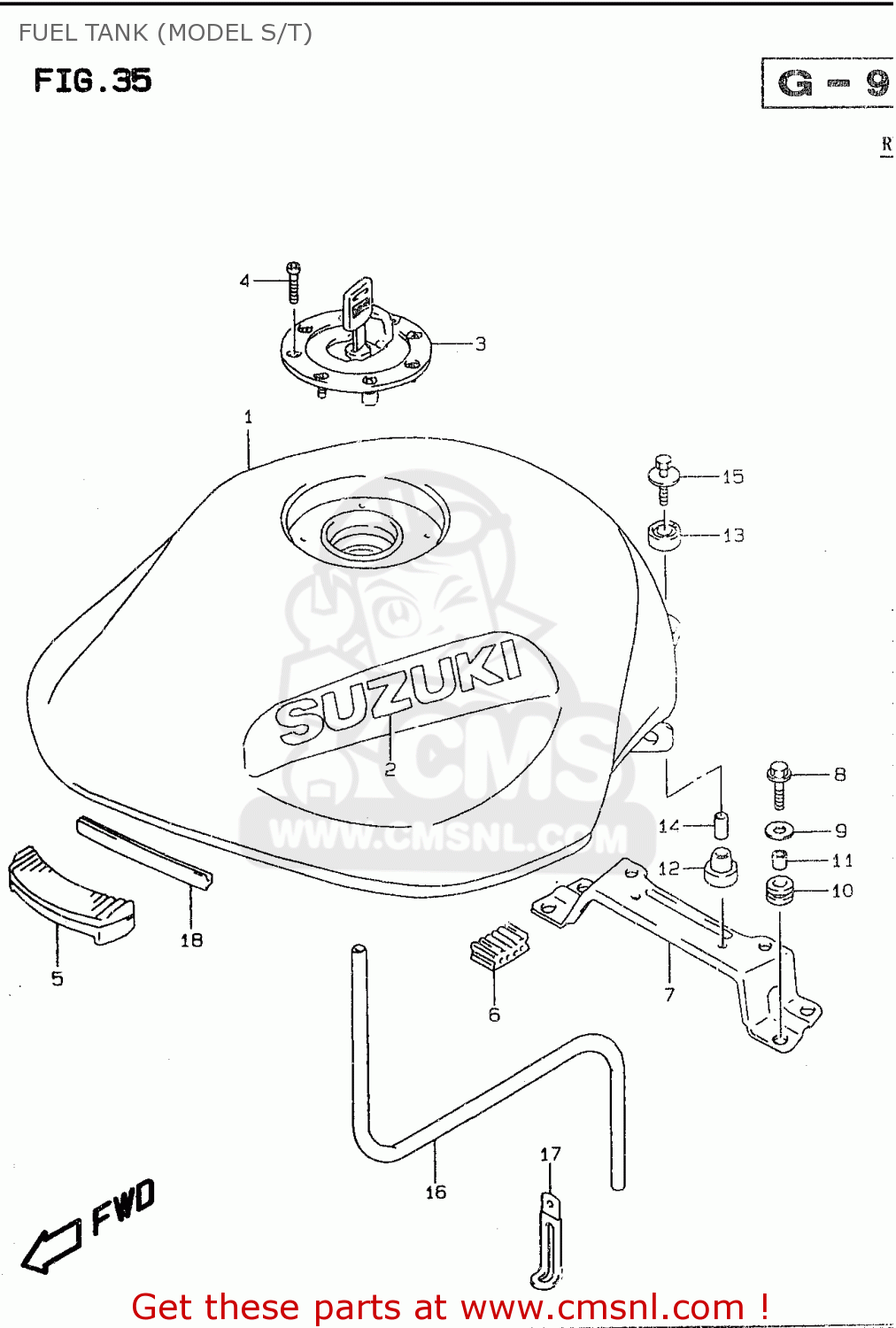 FUEL TANK (MODEL S/T) GSF600S 1999 (X) (E02 E04 E17 E18 E22 E24 E25 E34)