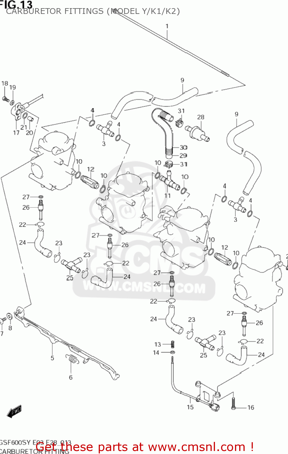 CARBURETOR FITTINGS (MODEL Y/K1/K2) GSF600S BANDIT 2001 (K1) USA (E03)