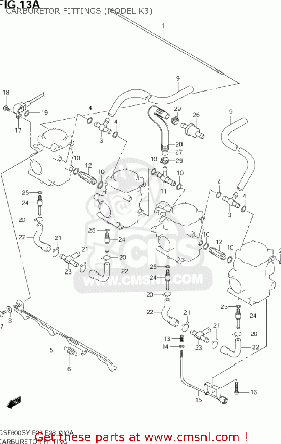 CARBURETOR FITTINGS (MODEL K3) GSF600S BANDIT 2003 (K3) USA (E03)