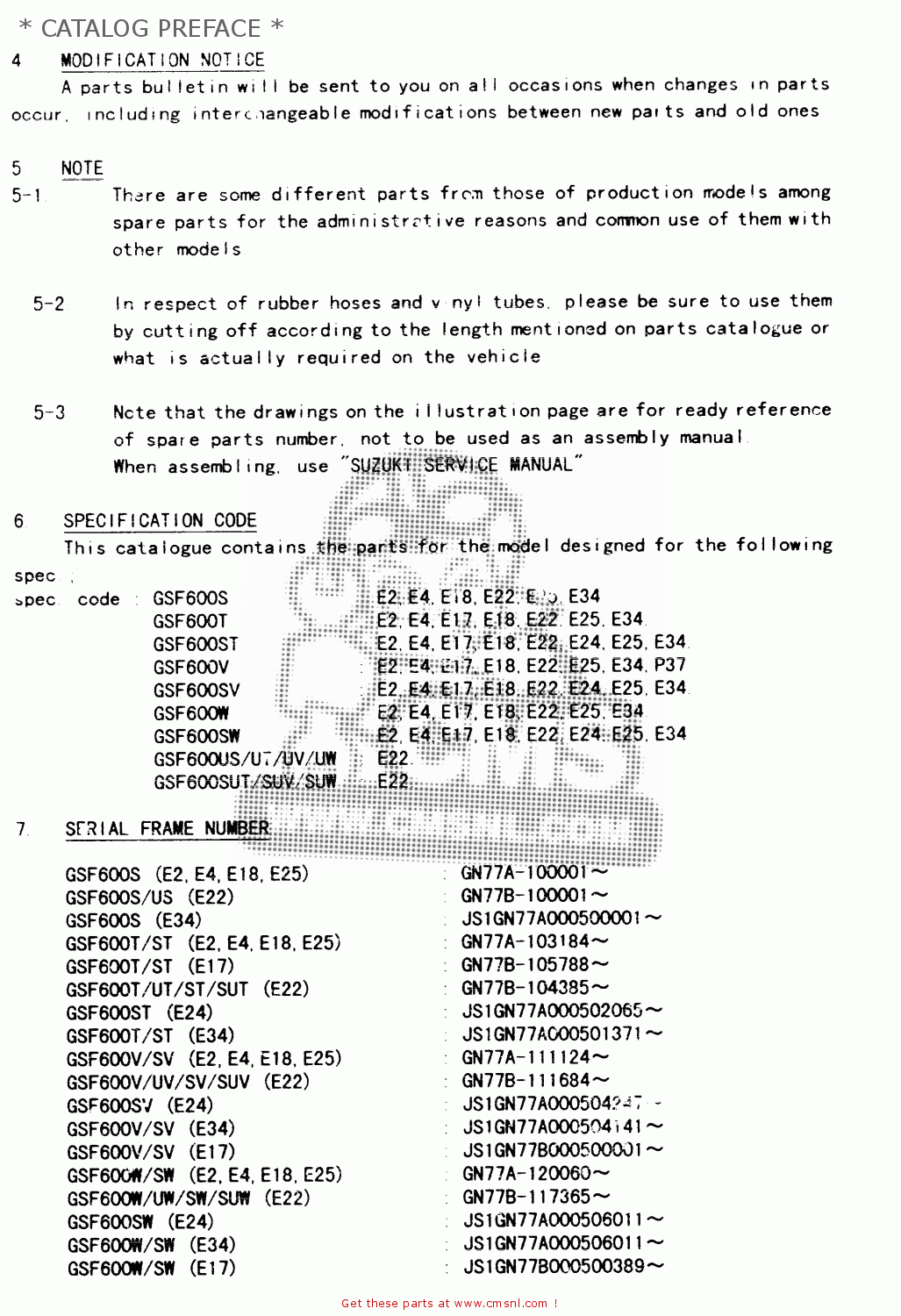 * CATALOG PREFACE * GSF600S1998 (W) (E02 E04 E17 E18 E22 E24 E25 E34)