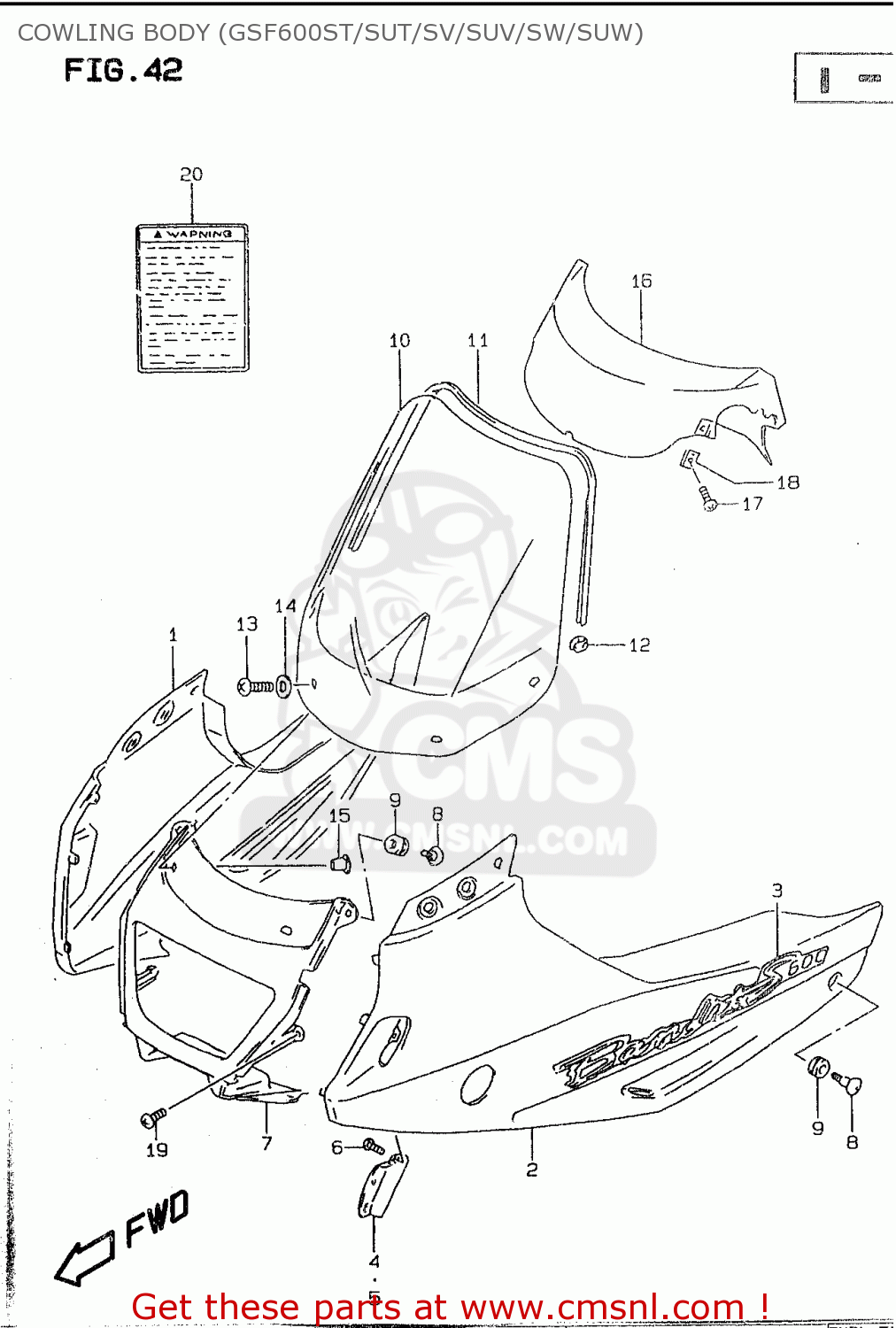 COWLING BODY (GSF600ST/SUT/SV/SUV/SW/SUW) GSF600U 1998 (W) GERMANY (E22)