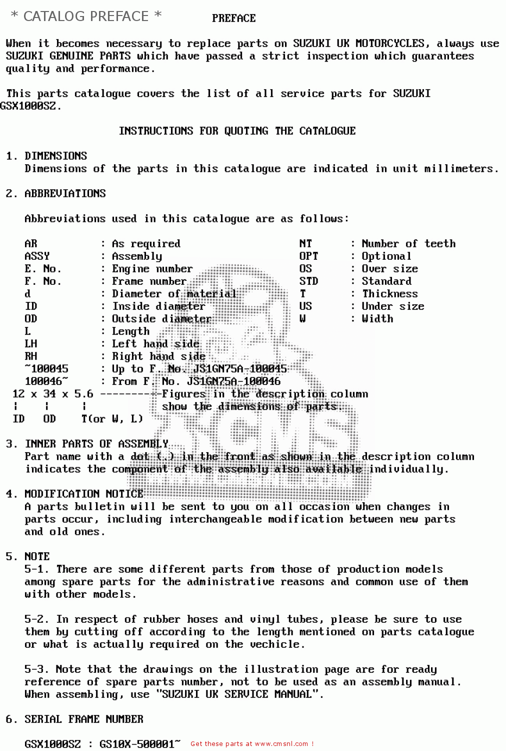 * CATALOG PREFACE * GSX1000S 1982 (Z) GENERAL EXPORT (E01)