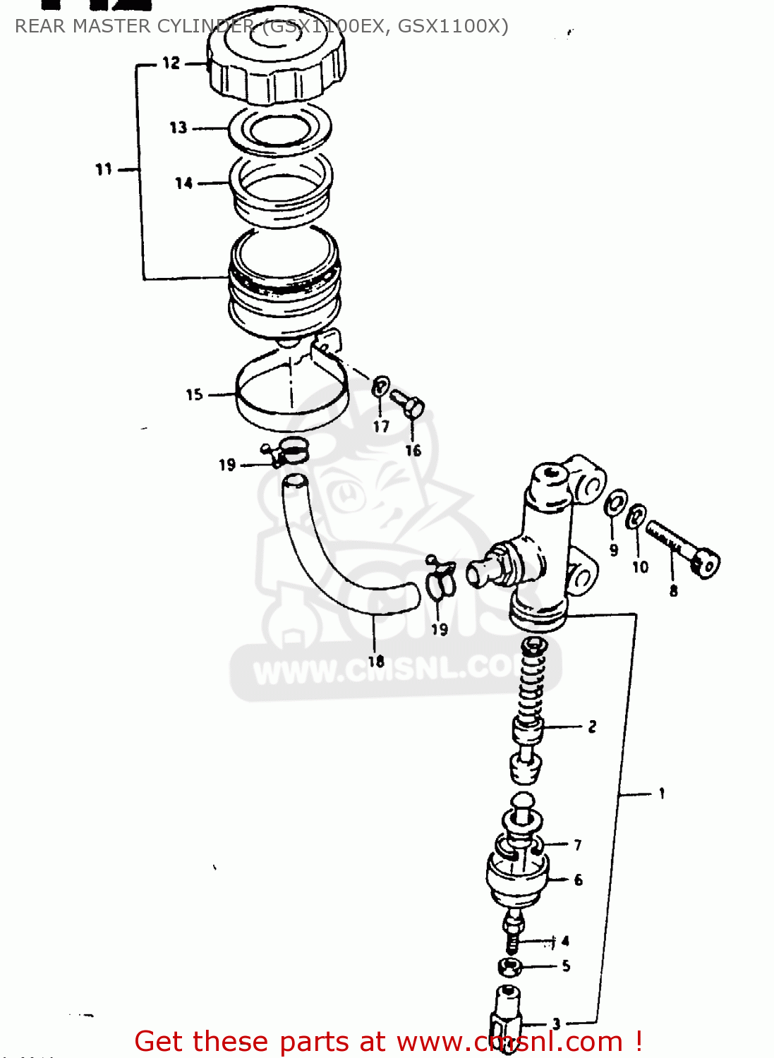 REAR MASTER CYLINDER (GSX1100EX, GSX1100X) GSX1100 1980 (T) GENERAL EXPORT (E01)