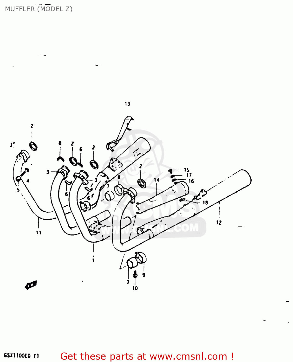 MUFFLER (MODEL Z) GSX1100 1982 (Z) GENERAL EXPORT UNITED KINGDOM (E01 E02)