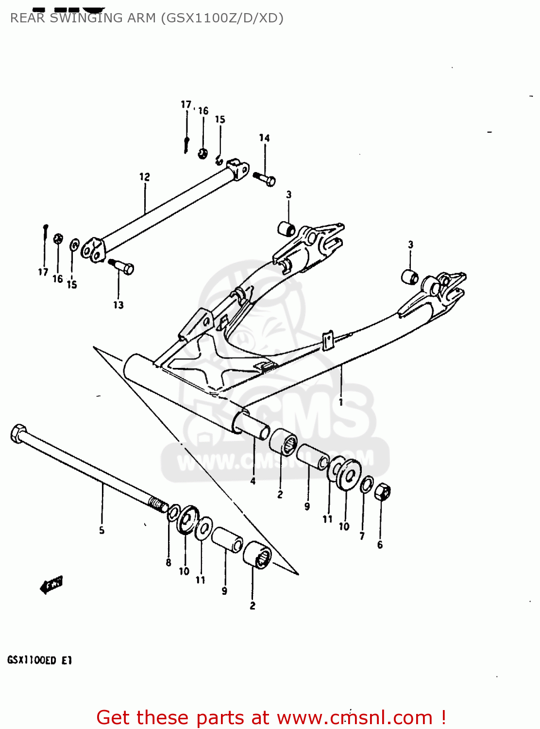 REAR SWINGING ARM (GSX1100Z/D/XD) GSX1100 1982 (Z) GENERAL EXPORT UNITED KINGDOM (E01 E02)