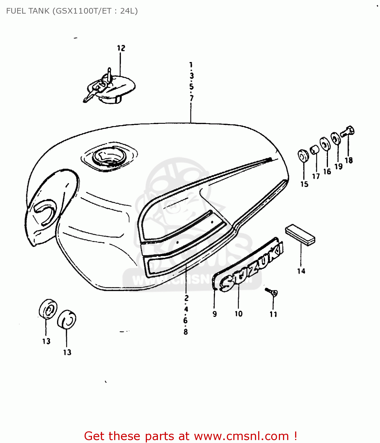 FUEL TANK (GSX1100T/ET : 24L) GSX1100E 1980 (T) GENERAL EXPORT (E01)