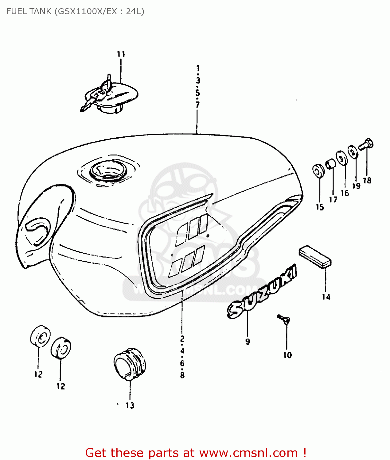 FUEL TANK (GSX1100X/EX : 24L) GSX1100E 1980 (T) GENERAL EXPORT (E01)