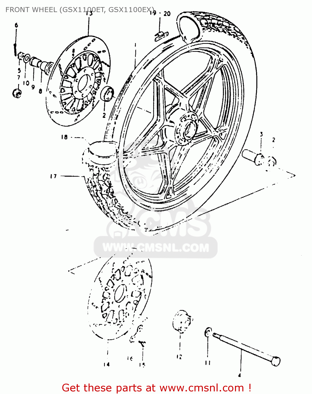 FRONT WHEEL (GSX1100ET, GSX1100EX) GSX1100E 1980 (T) GENERAL EXPORT (E01)