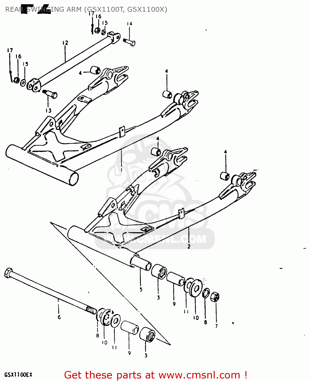 REAR SWINGING ARM (GSX1100T, GSX1100X) GSX1100E 1980 (T) GENERAL EXPORT (E01)