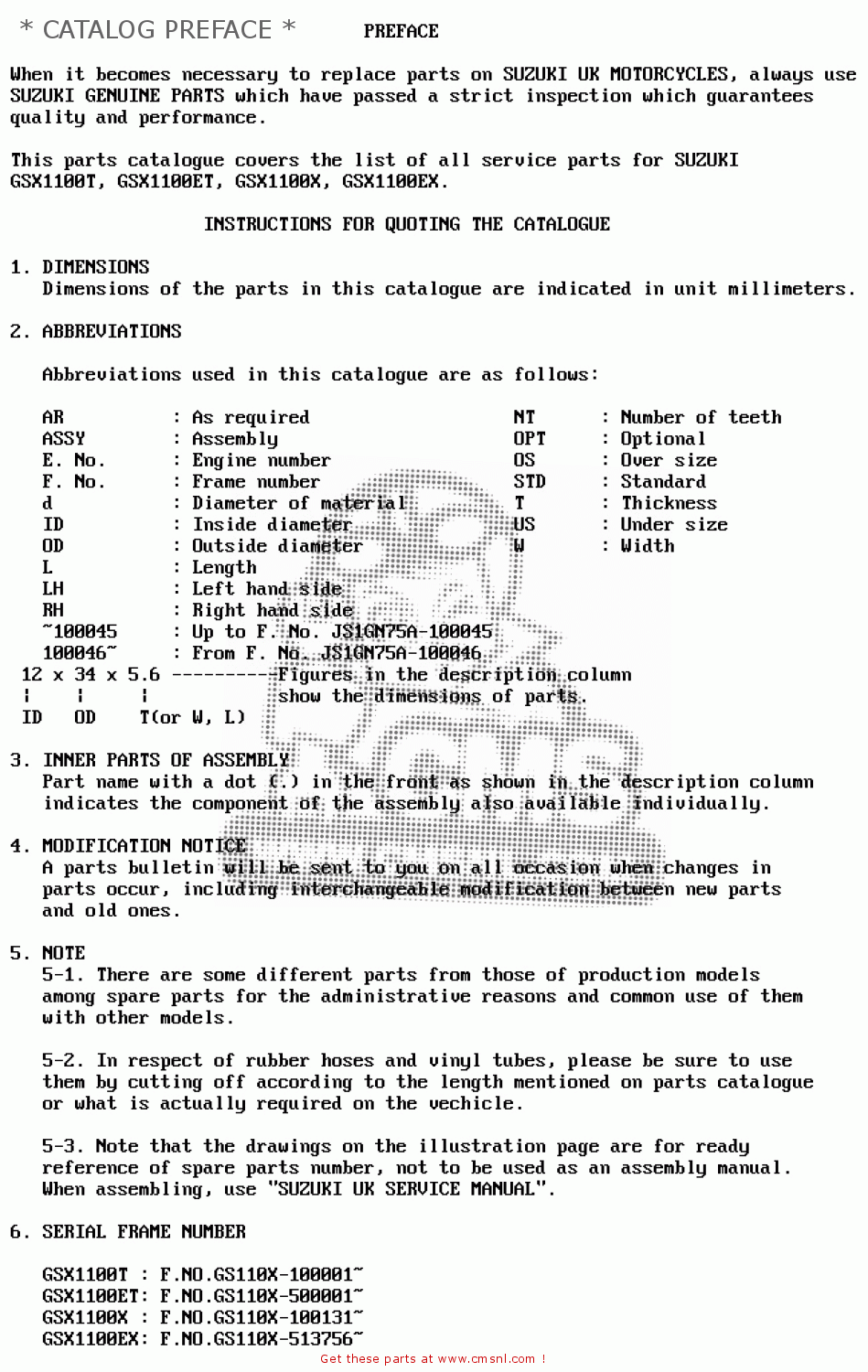 * CATALOG PREFACE * GSX1100E 1980 (T) GENERAL EXPORT (E01)