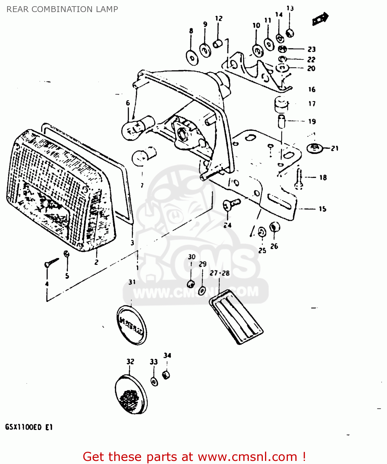REAR COMBINATION LAMP GSX1100E 1982 (Z) GENERAL EXPORT UNITED KINGDOM (E01 E02)