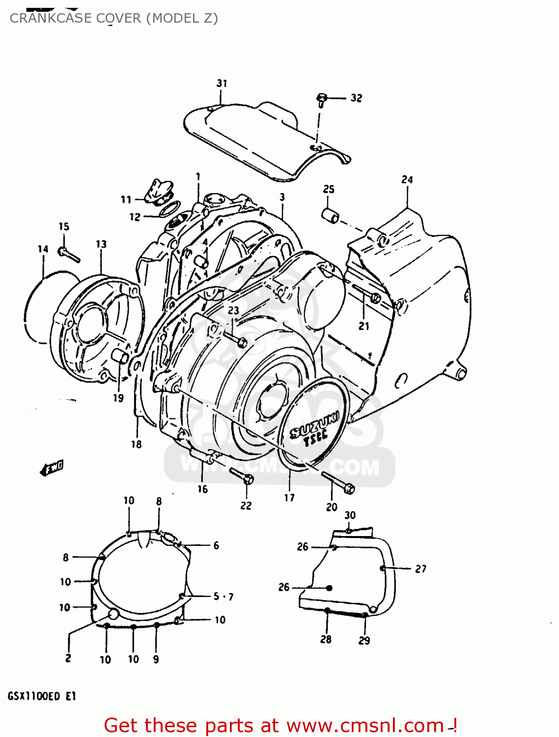 CRANKCASE COVER (MODEL Z) GSX1100E 1982 (Z) GENERAL EXPORT UNITED KINGDOM (E01 E02)