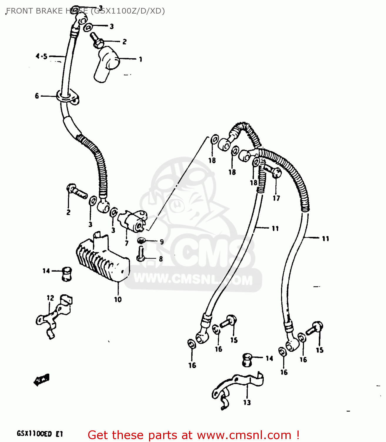 FRONT BRAKE HOSE (GSX1100Z/D/XD) GSX1100E 1982 (Z) GENERAL EXPORT UNITED KINGDOM (E01 E02)