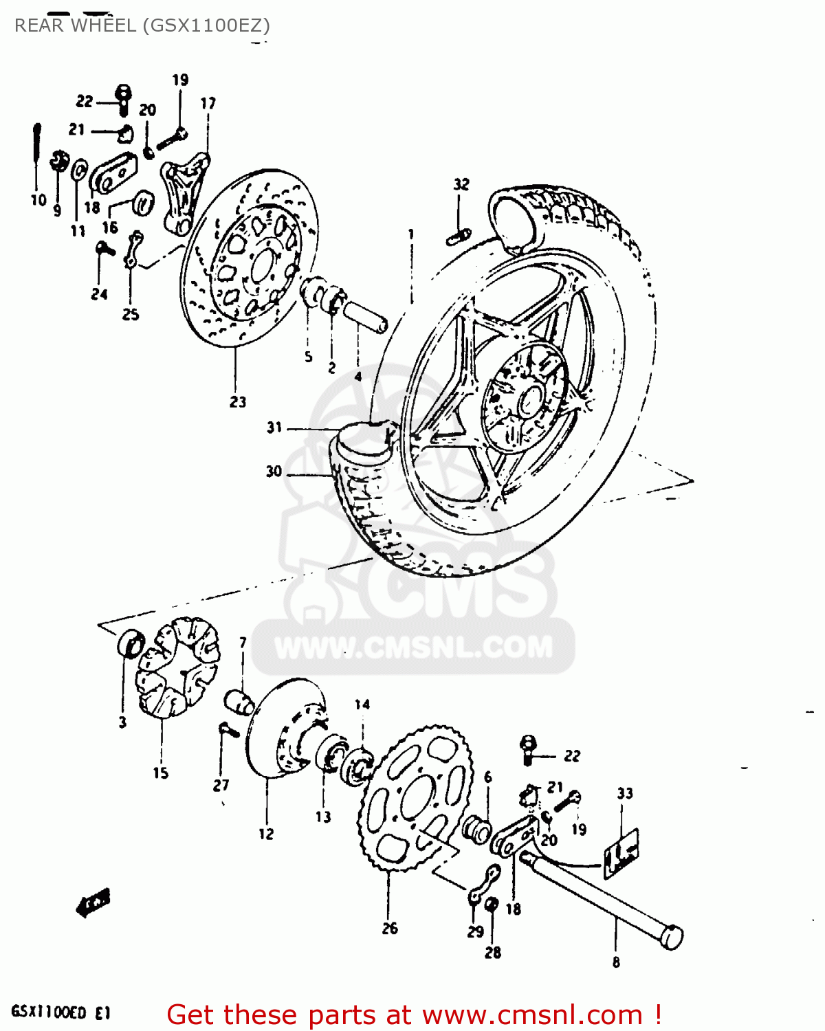REAR WHEEL (GSX1100EZ) GSX1100E 1982 (Z) GENERAL EXPORT UNITED KINGDOM (E01 E02)