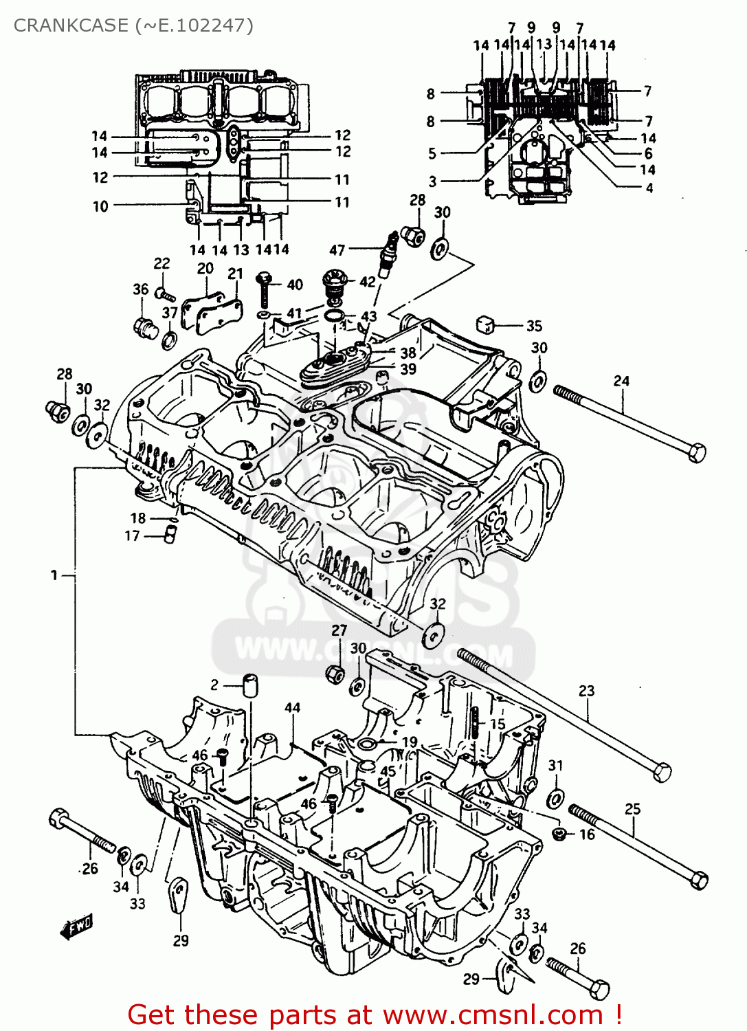 CRANKCASE (~E.102247) GSX1100E 1984 (E) (E01 E04 E06 E21 E24)