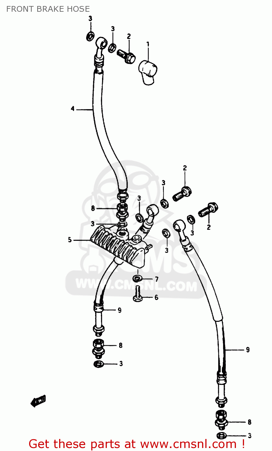 FRONT BRAKE HOSE GSX1100E 1986 (G) UNITED KINGDOM GERMANY (E02 E22)