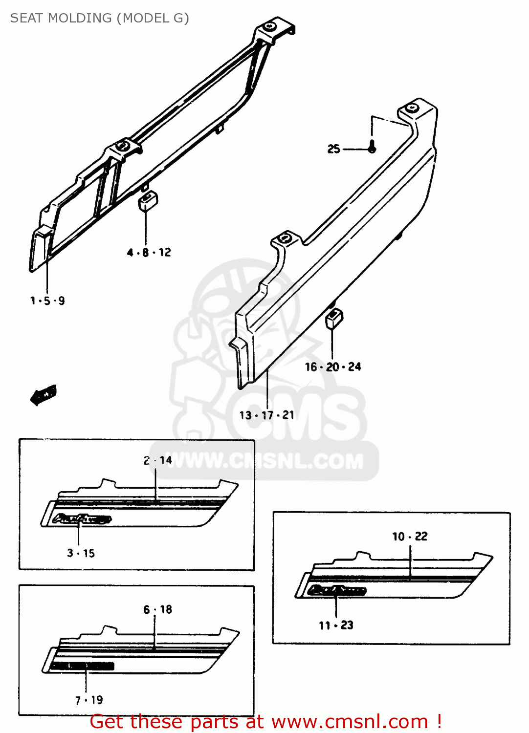 SEAT MOLDING (MODEL G) GSX1100EF 1985 (F) (E01 E02 E04 E15 E16 17 18 21 22 24 25 34 39)