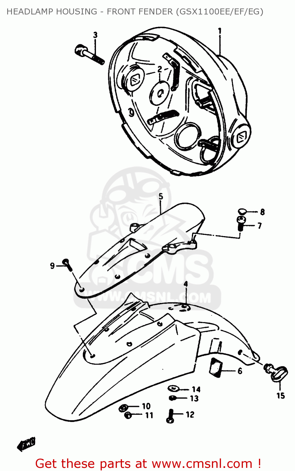 HEADLAMP HOUSING - FRONT FENDER (GSX1100EE/EF/EG) GSX1100EF 1985 (F) (E01 E02 E04 E15 E16 17 18 21 22 24 25 34 39)