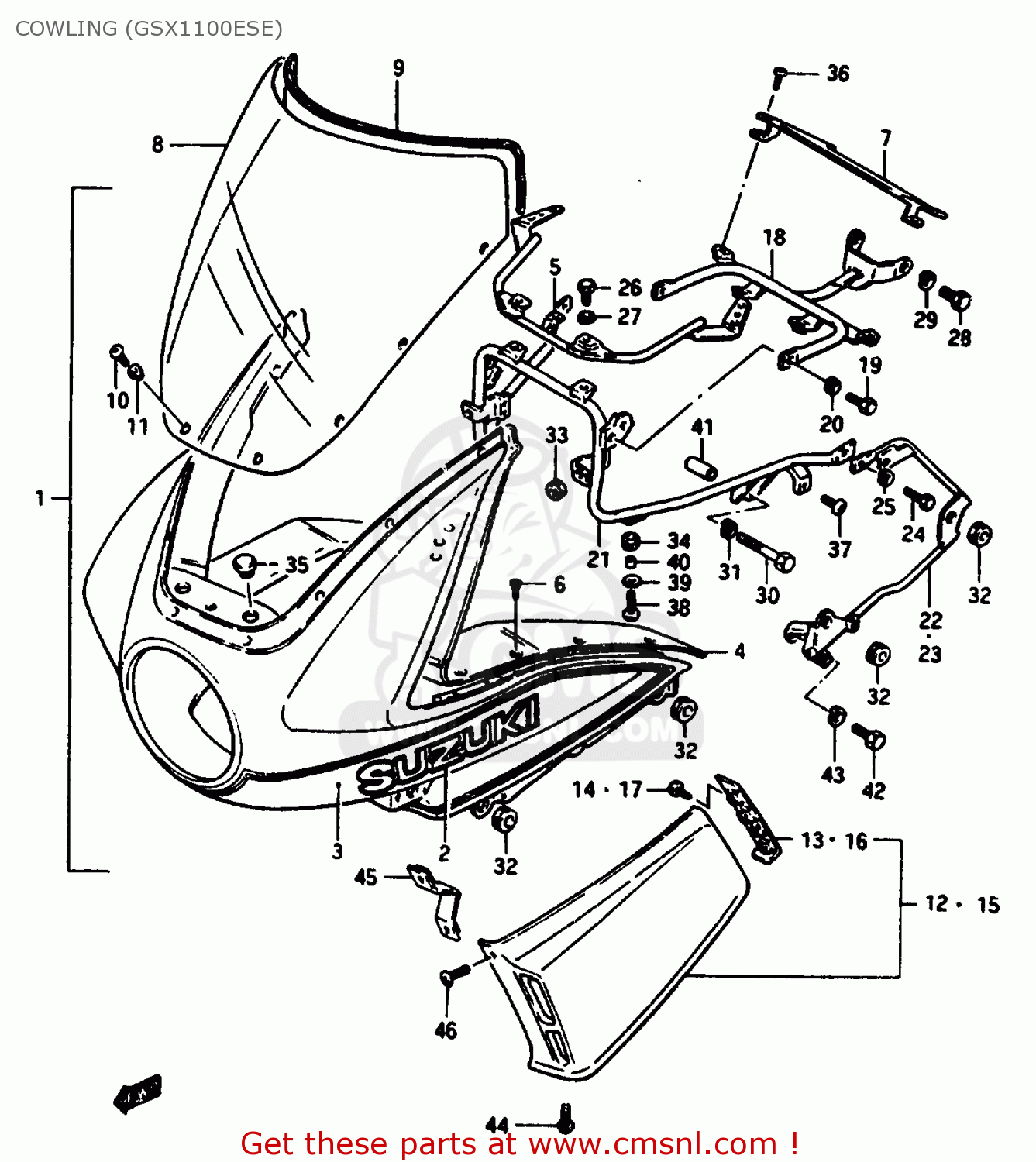 COWLING (GSX1100ESE) GSX1100EF 1985 (F) (E01 E02 E04 E15 E16 17 18 21 22 24 25 34 39)