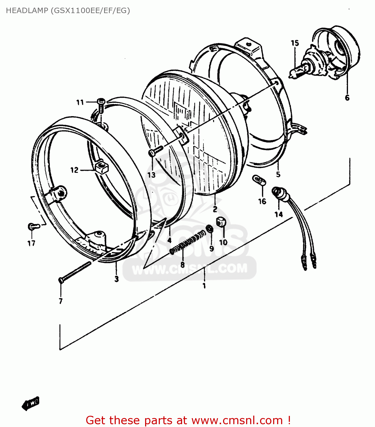 HEADLAMP (GSX1100EE/EF/EG) GSX1100EF 1986 (G) (E01 E02 E04 E15 E16 17 18 21 22 24 25 34 39)