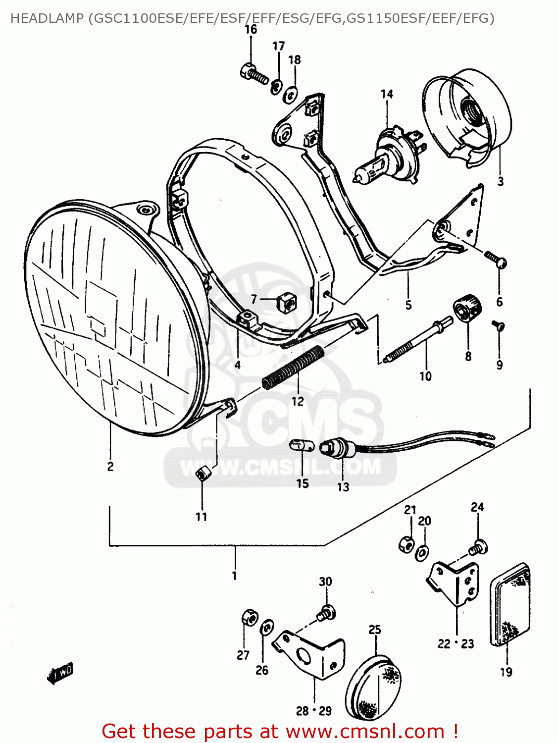 HEADLAMP (GSC1100ESE/EFE/ESF/EFF/ESG/EFG,GS1150ESF/EEF/EFG) GSX1100EF 1986 (G) (E01 E02 E04 E15 E16 17 18 21 22 24 25 34 39)