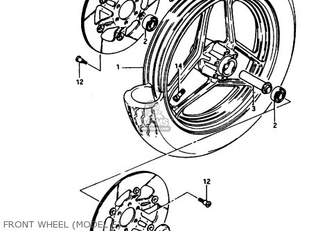 FRONT WHEEL (MODEL E) - GSX1100EF 1986 (G) (E01 E02 E04 E15 E16 17 18 21 22 24 25 34 39)