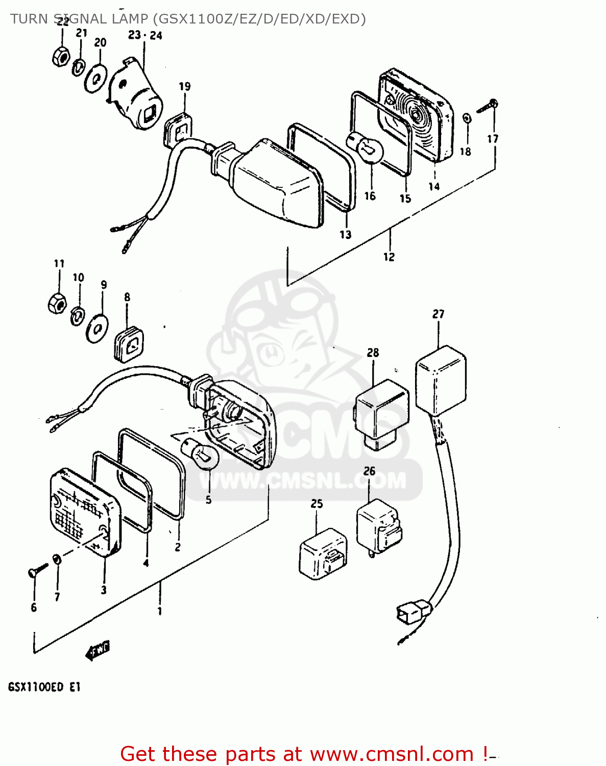TURN SIGNAL LAMP (GSX1100Z/EZ/D/ED/XD/EXD) GSX1100ES 1983 (D) UNITED KINGDOM GERMANY (E02 E22)