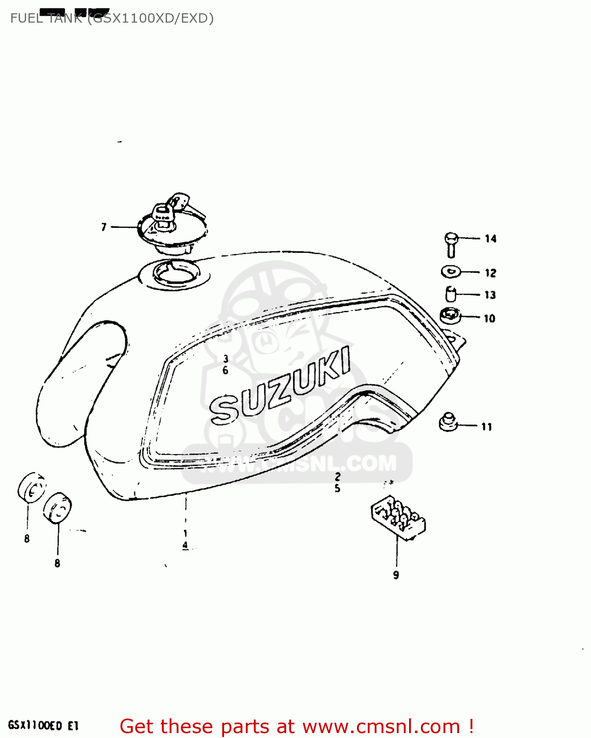 FUEL TANK (GSX1100XD/EXD) GSX1100ES 1983 (D) UNITED KINGDOM GERMANY (E02 E22)