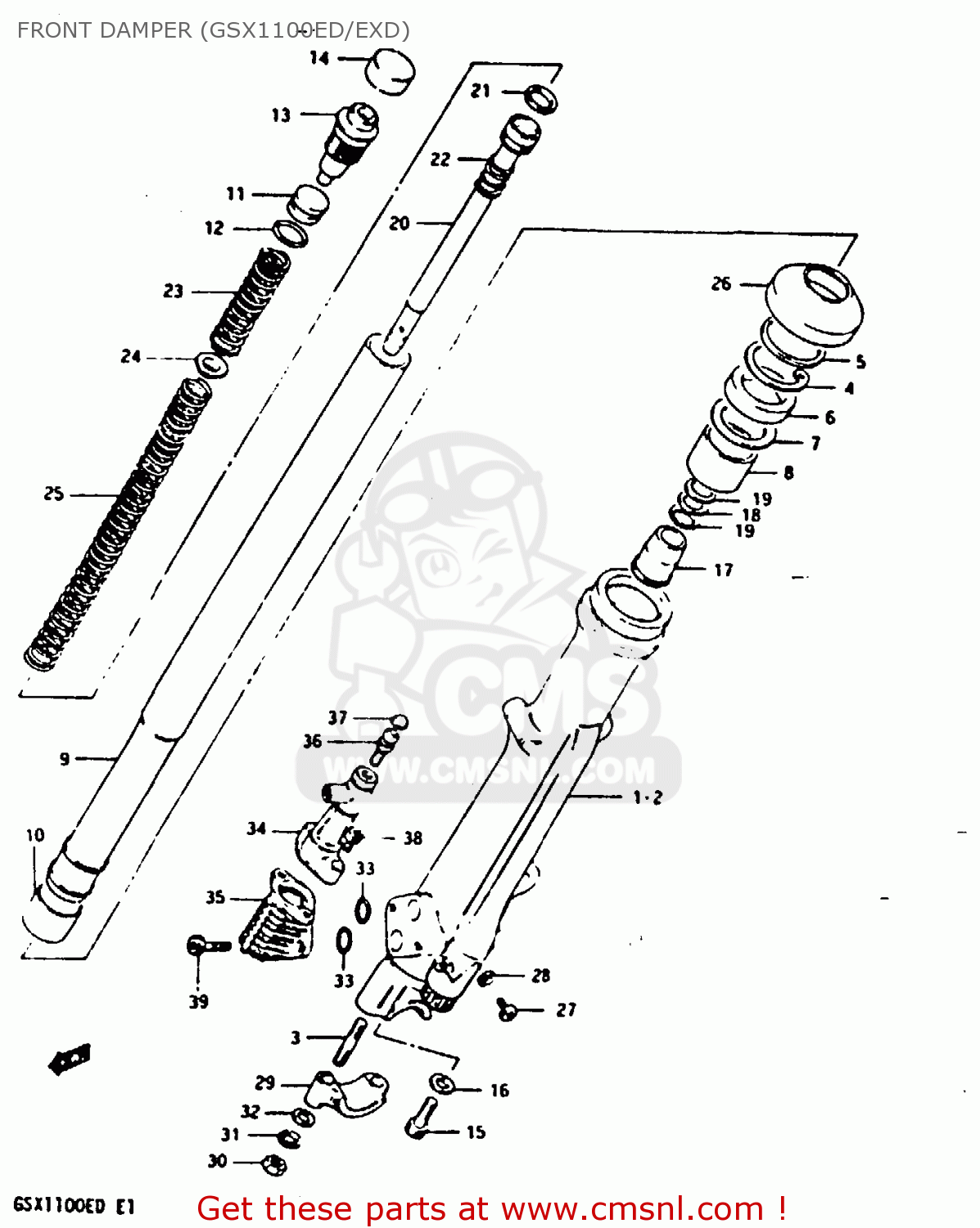 FRONT DAMPER (GSX1100ED/EXD) GSX1100ES 1983 (D) UNITED KINGDOM GERMANY (E02 E22)