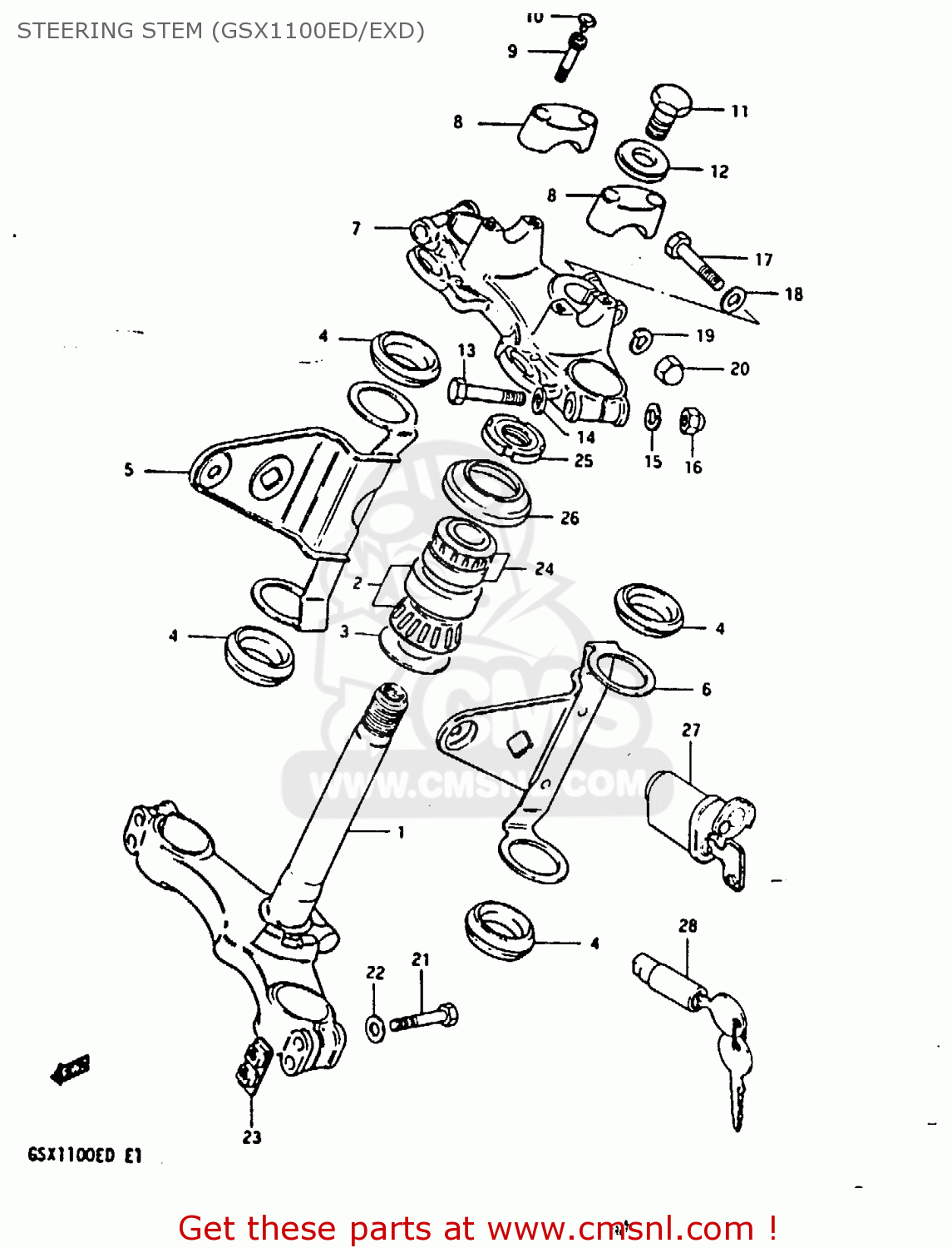 STEERING STEM (GSX1100ED/EXD) GSX1100ES 1983 (D) UNITED KINGDOM GERMANY (E02 E22)