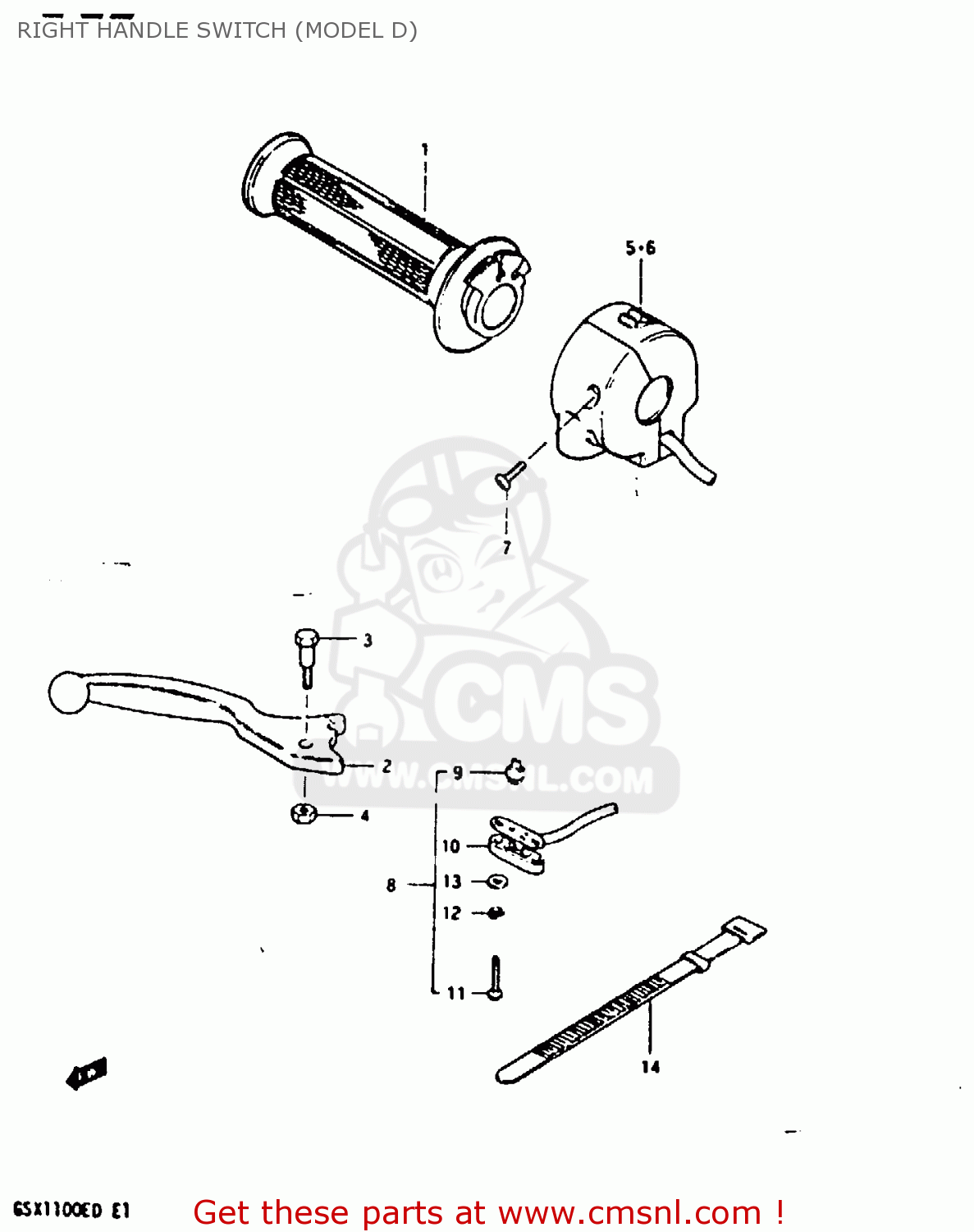RIGHT HANDLE SWITCH (MODEL D) GSX1100ES 1983 (D) UNITED KINGDOM GERMANY (E02 E22)