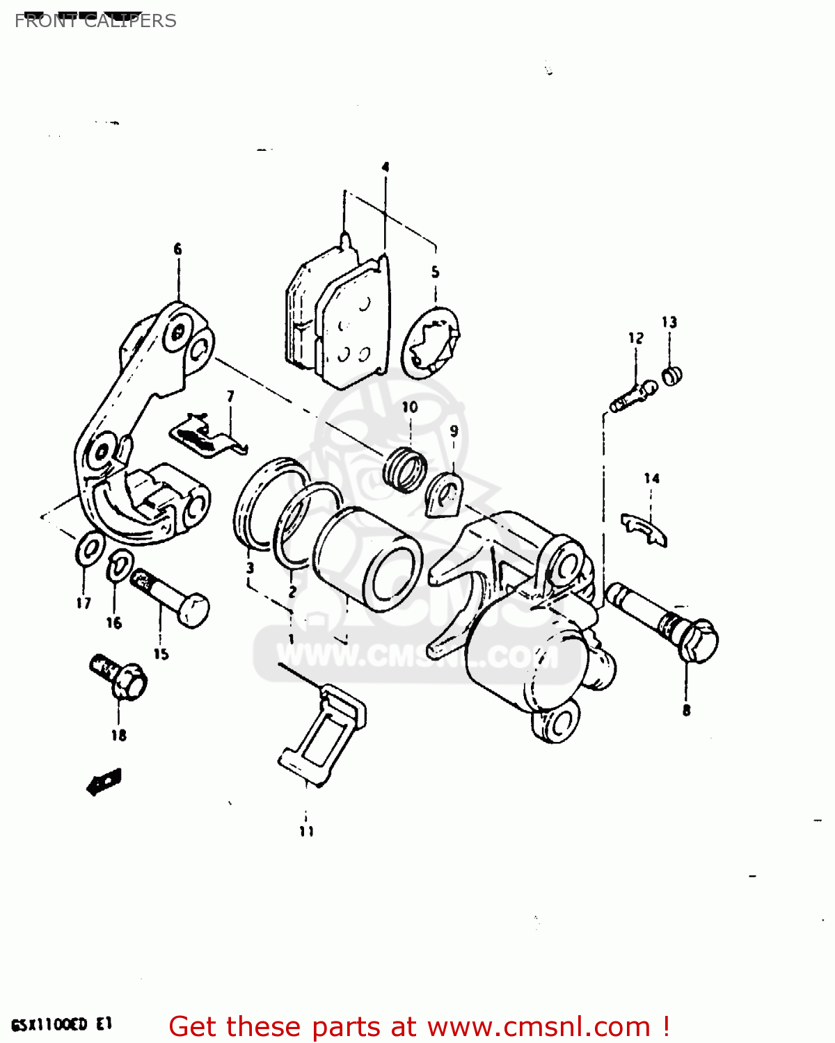 FRONT CALIPERS GSX1100ES 1983 (D) UNITED KINGDOM GERMANY (E02 E22)