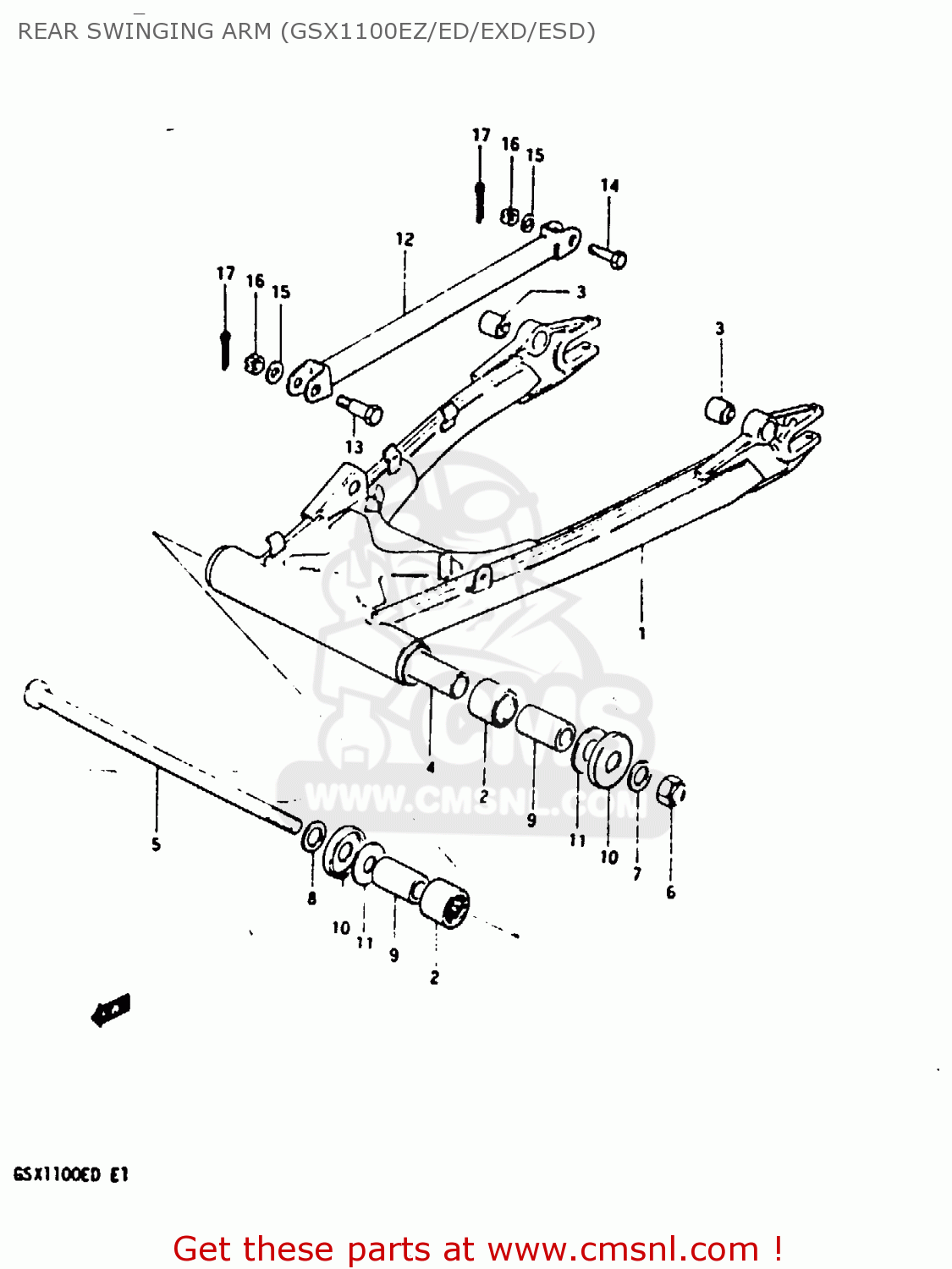 REAR SWINGING ARM (GSX1100EZ/ED/EXD/ESD) GSX1100ES 1983 (D) UNITED KINGDOM GERMANY (E02 E22)