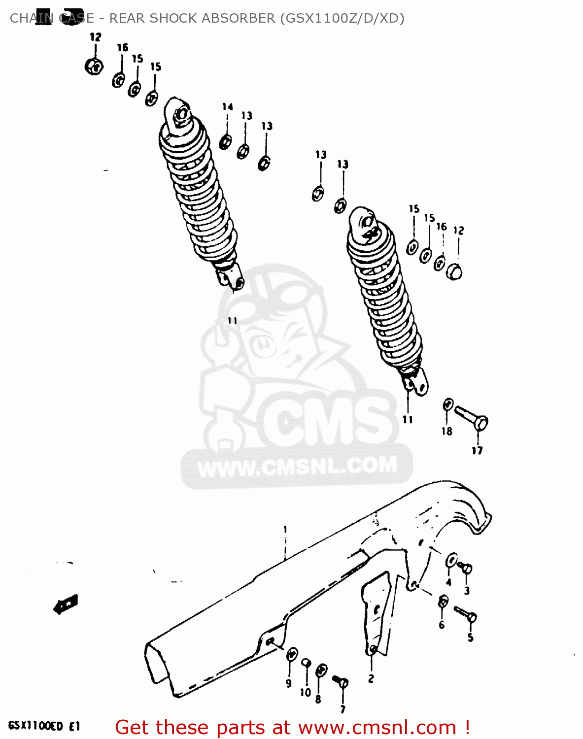 CHAIN CASE - REAR SHOCK ABSORBER (GSX1100Z/D/XD) GSX1100ES 1983 (D) UNITED KINGDOM GERMANY (E02 E22)