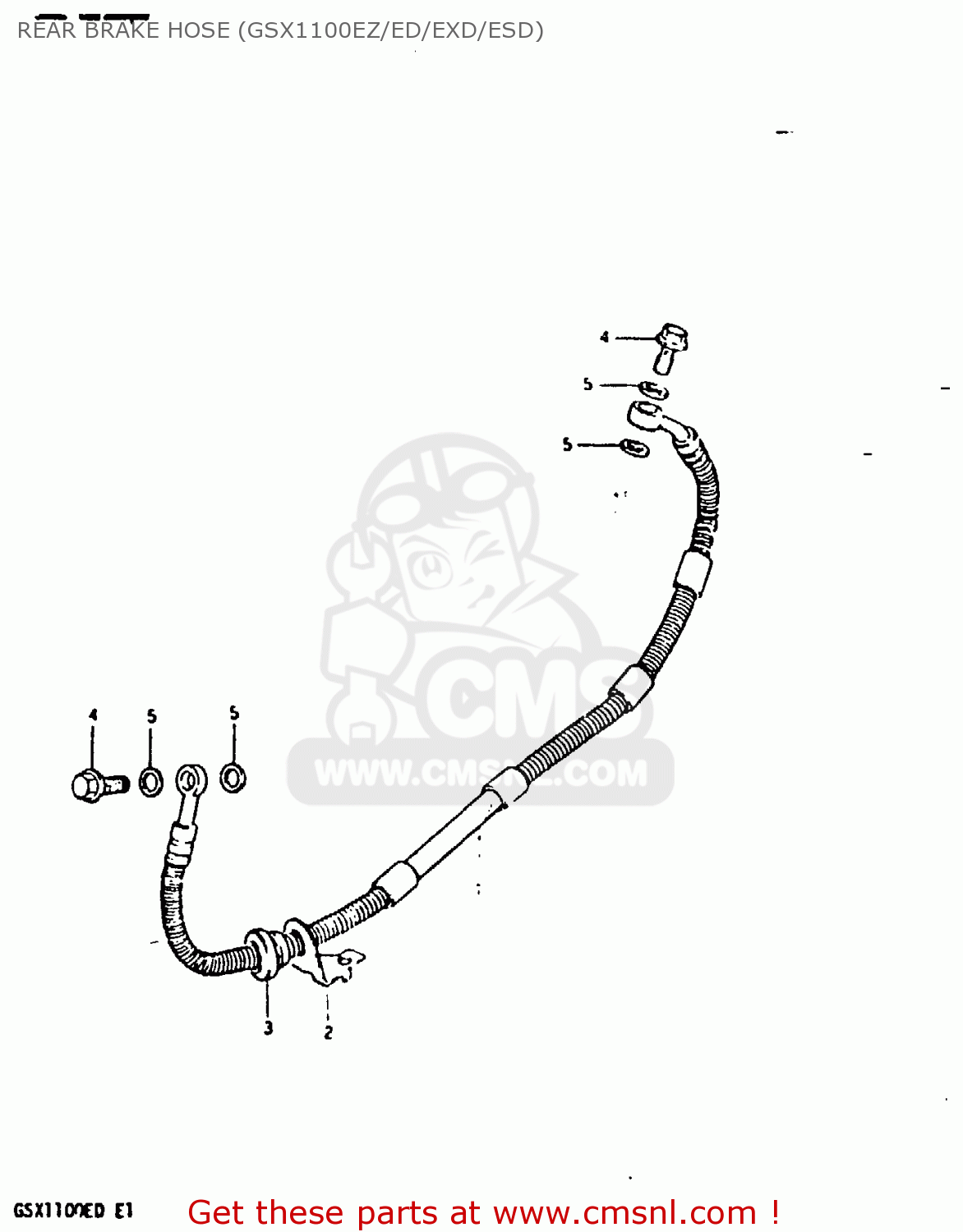 REAR BRAKE HOSE (GSX1100EZ/ED/EXD/ESD) GSX1100ES 1983 (D) UNITED KINGDOM GERMANY (E02 E22)