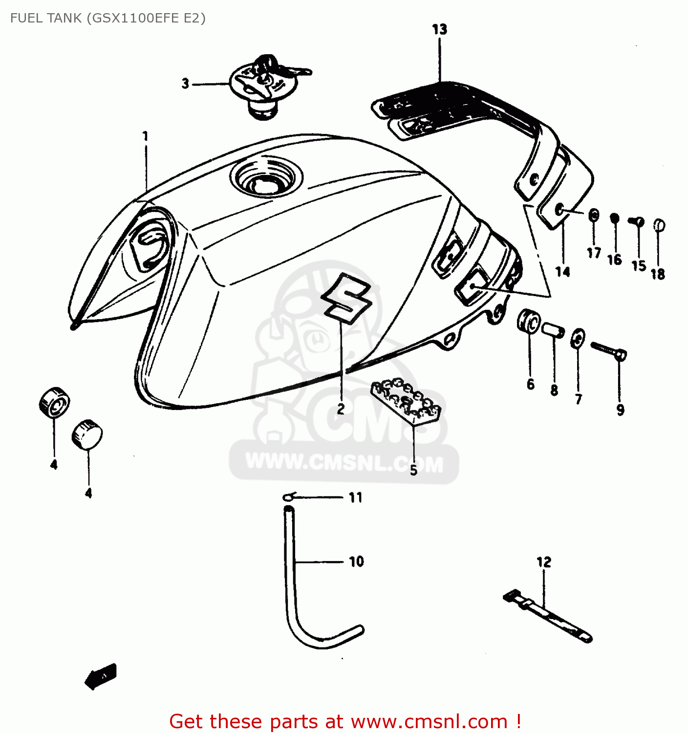 FUEL TANK (GSX1100EFE E2) GSX1100ES 1985 (F) (E01 E02 E17 E21 E22 E24 E25 E26 E34 E39)