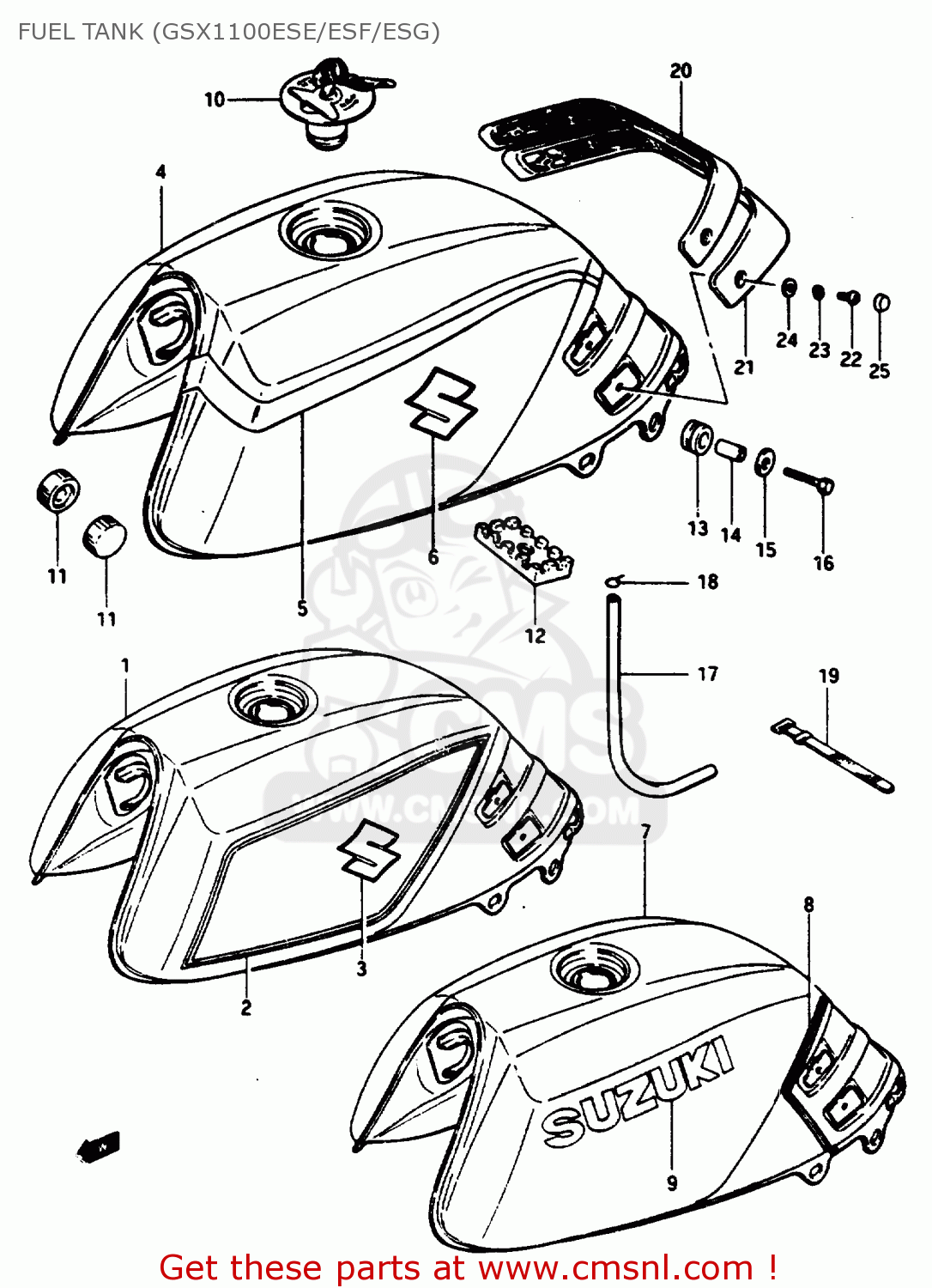 FUEL TANK (GSX1100ESE/ESF/ESG) GSX1100ES 1986 (G) (E01 E16 E17 E21 E22 E25 E34)