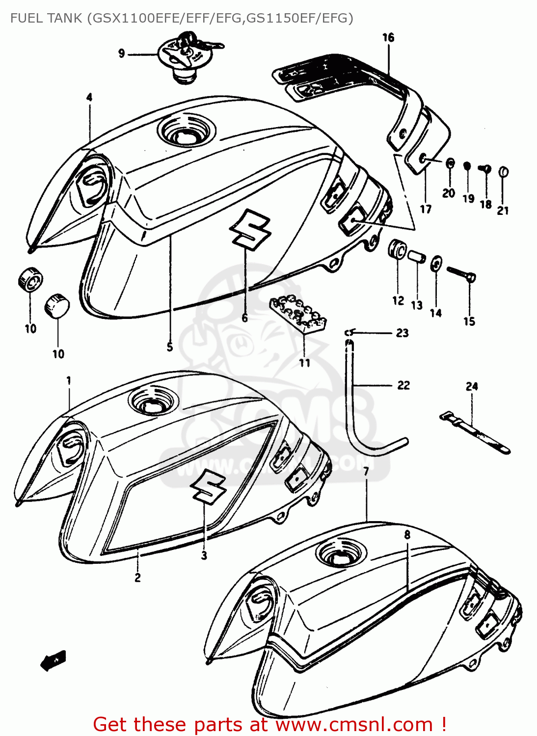 FUEL TANK (GSX1100EFE/EFF/EFG,GS1150EF/EFG) GSX1100ES 1986 (G) (E01 E16 E17 E21 E22 E25 E34)