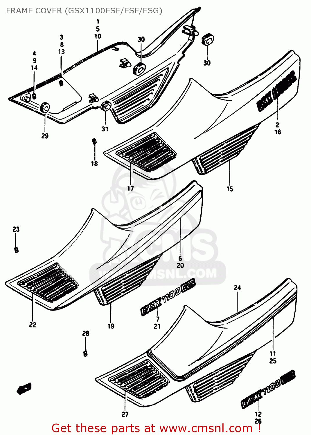 FRAME COVER (GSX1100ESE/ESF/ESG) GSX1100ES 1986 (G) (E01 E16 E17 E21 E22 E25 E34)