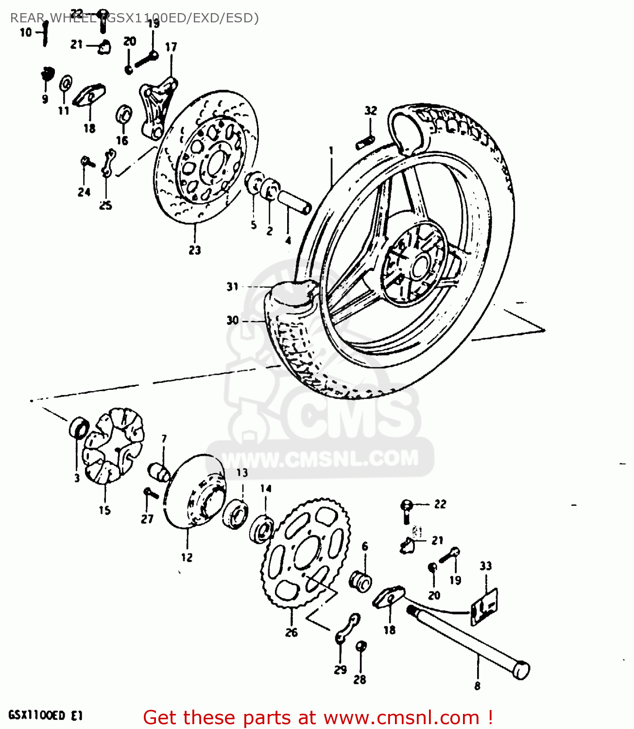 REAR WHEEL (GSX1100ED/EXD/ESD) GSX1100EX 1983 (D) (E02)