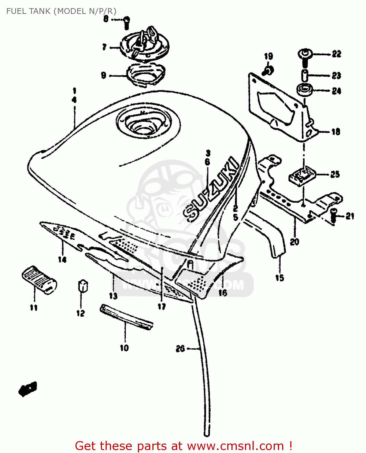 FUEL TANK (MODEL N/P/R) GSX1100F 1988 (J) (E01 E18 E75 E76 E78)