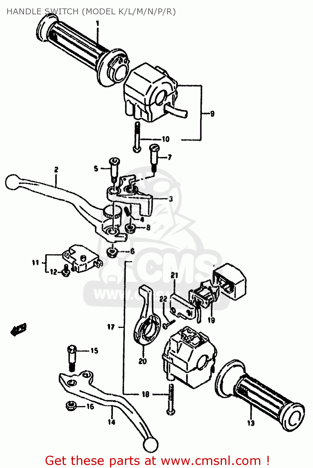 HANDLE SWITCH (MODEL K/L/M/N/P/R) GSX1100F 1988 (J) (E01 E18 E75 E76 E78)