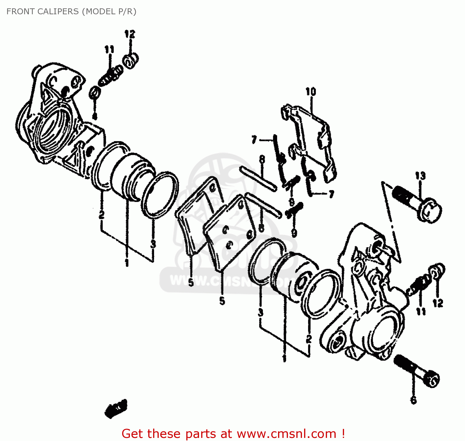 FRONT CALIPERS (MODEL P/R) GSX1100F 1988 (J) (E01 E18 E75 E76 E78)