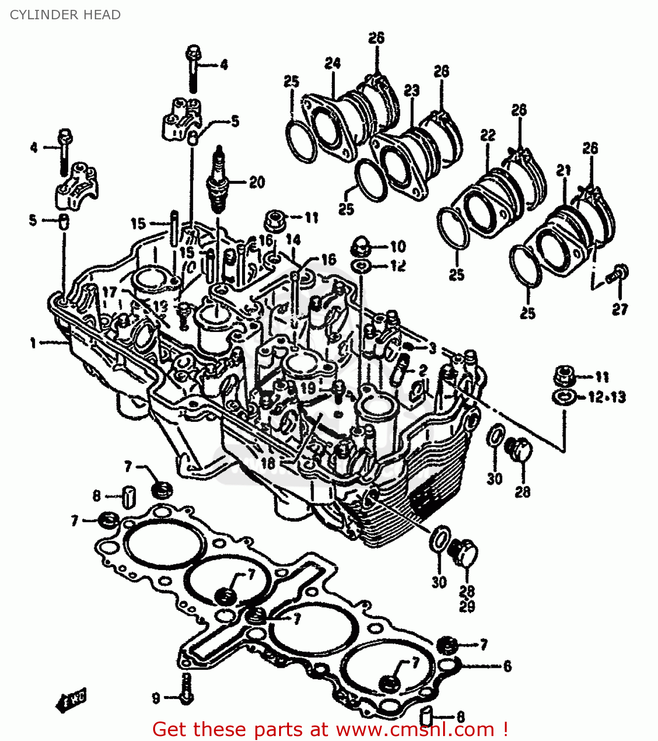 CYLINDER HEAD GSX1100F 1989 (K) (E01 E02 E04 E15 16 17 18 21 22 24 25 34 39 53