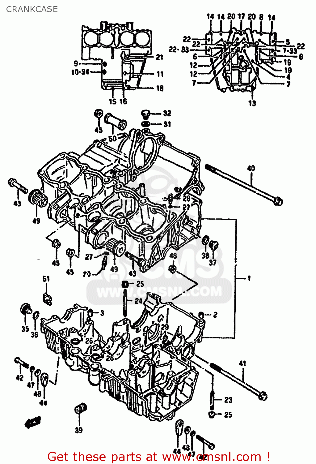CRANKCASE GSX1100F 1989 (K) (E01 E02 E04 E15 16 17 18 21 22 24 25 34 39 53