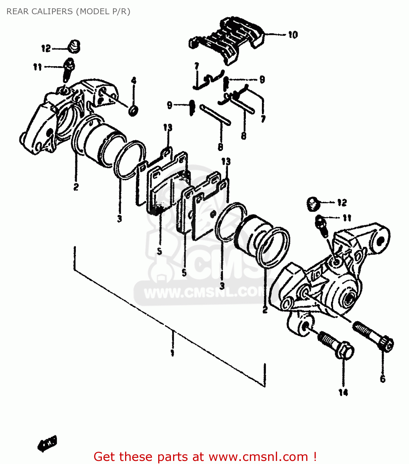 REAR CALIPERS (MODEL P/R) GSX1100F 1989 (K) (E01 E02 E04 E15 16 17 18 21 22 24 25 34 39 53
