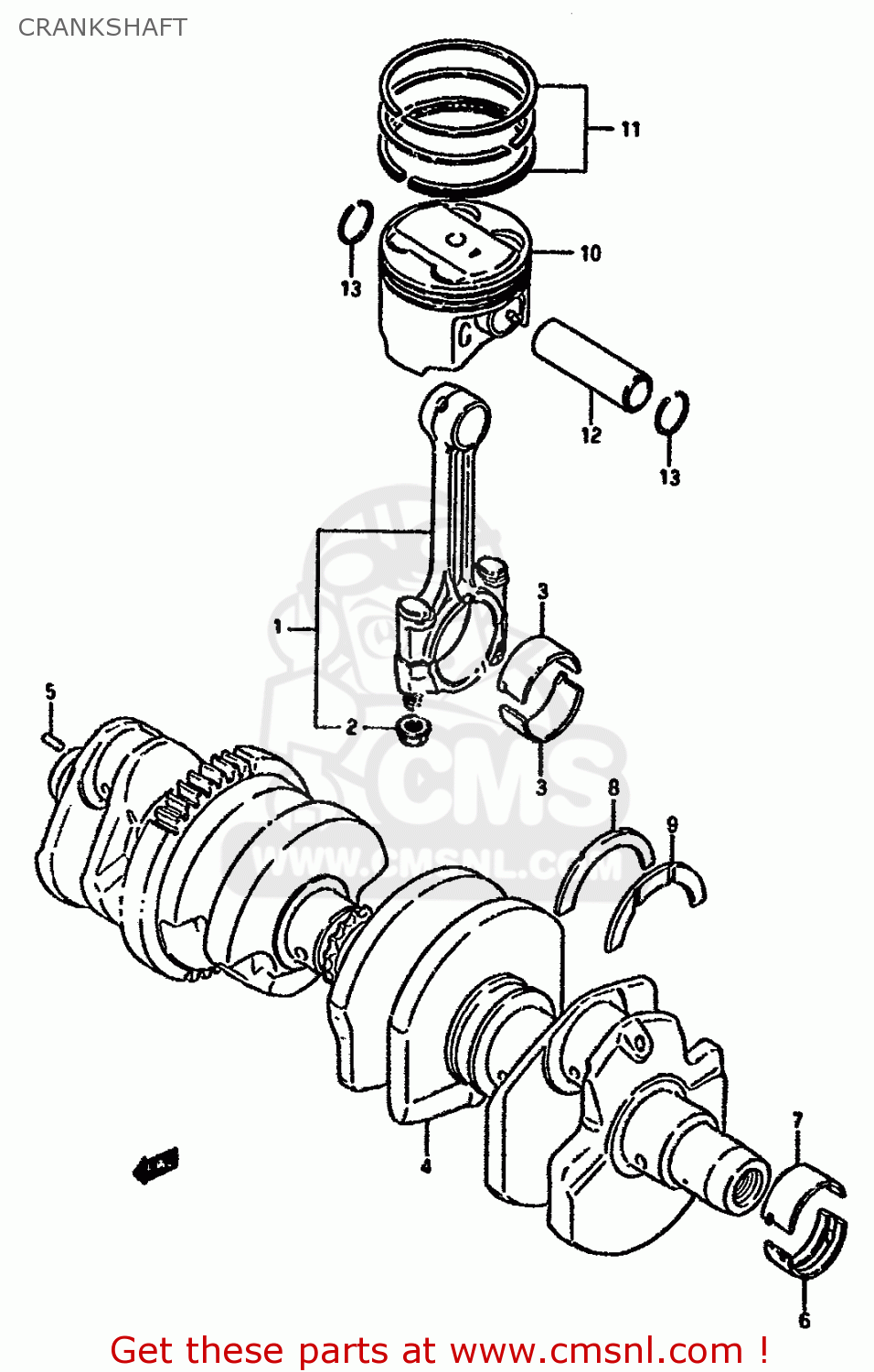CRANKSHAFT GSX1100F 1989 (K) (E01 E02 E04 E15 16 17 18 21 22 24 25 34 39 53
