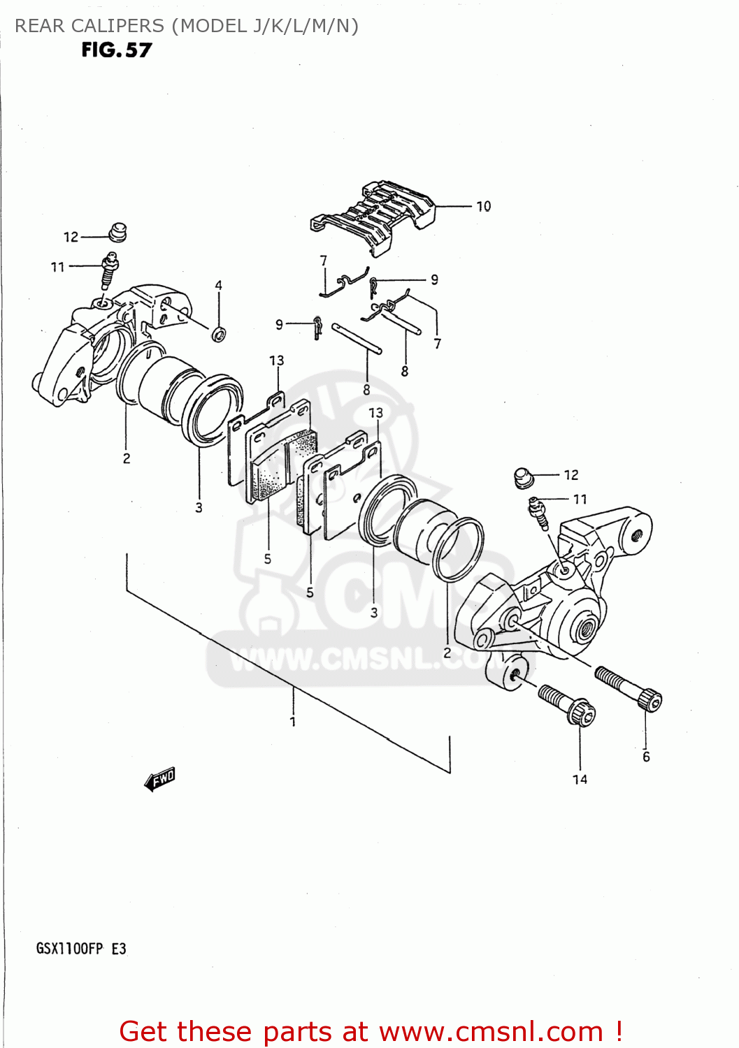 REAR CALIPERS (MODEL J/K/L/M/N) GSX1100F 1989 (K) USA (E03)