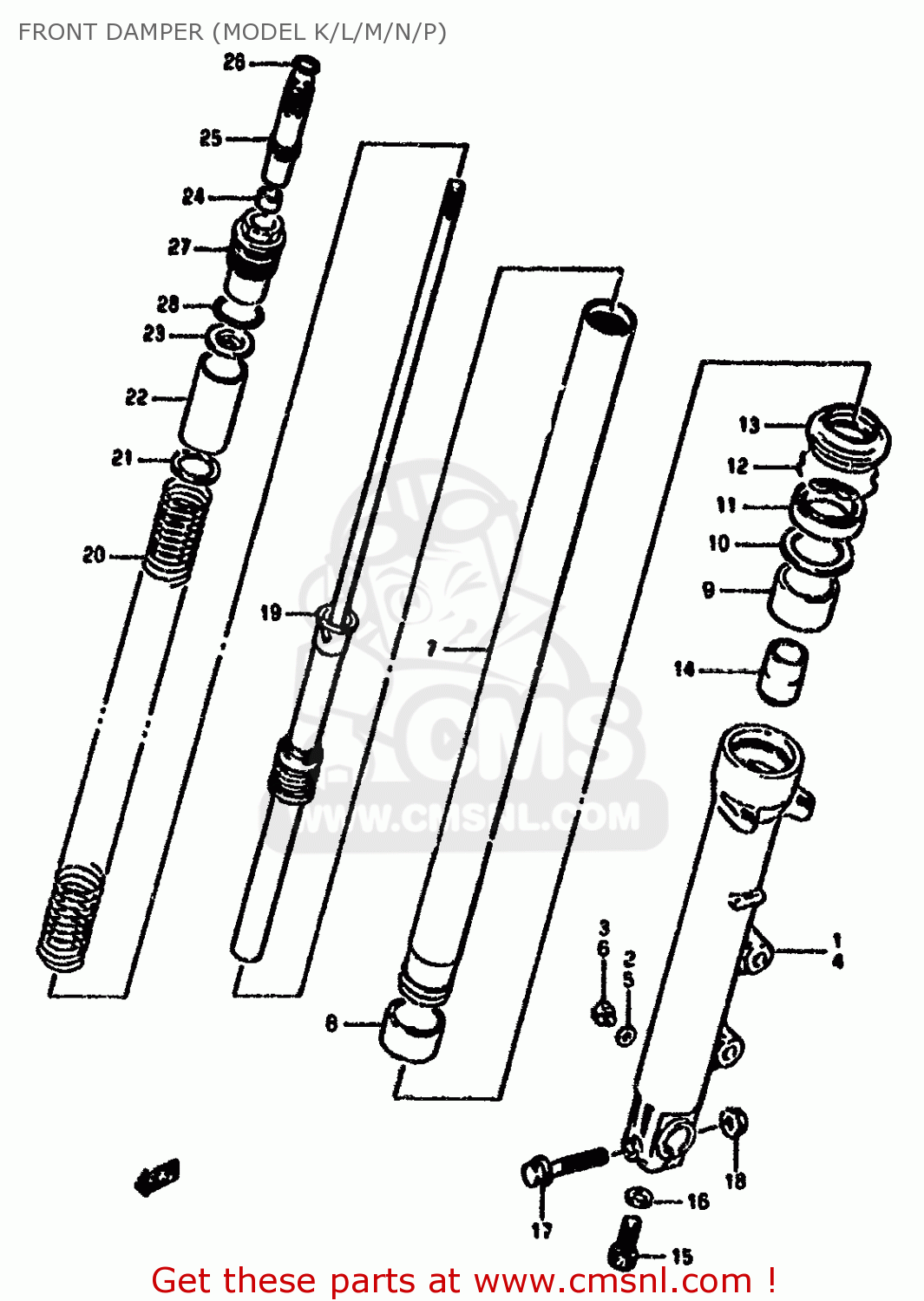 FRONT DAMPER (MODEL K/L/M/N/P) GSX1100F 1990 (L) (E01 E02 E04 15 16 17 18 21 22 24 25 34 39 53)